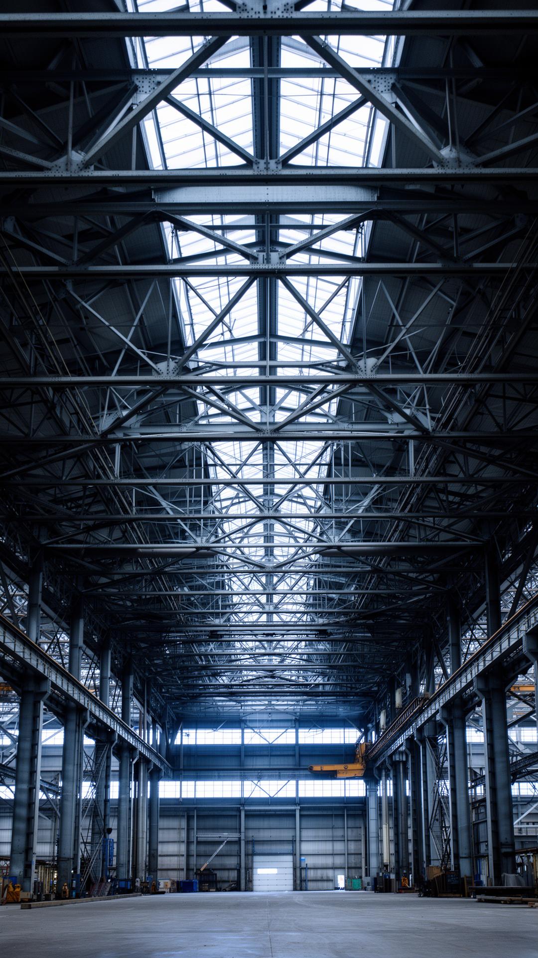 Industrielle Stahlkonstruktion in einer Halle