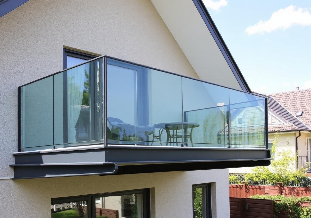 Vorgehängte Balkonkonstruktion mit Glasfüllung